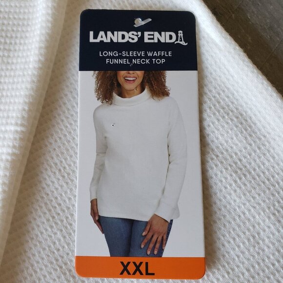 NWT - Lands' End White Ladies' Waffle Funnel Neck Top - Size XXL - Picture 2 of 6
